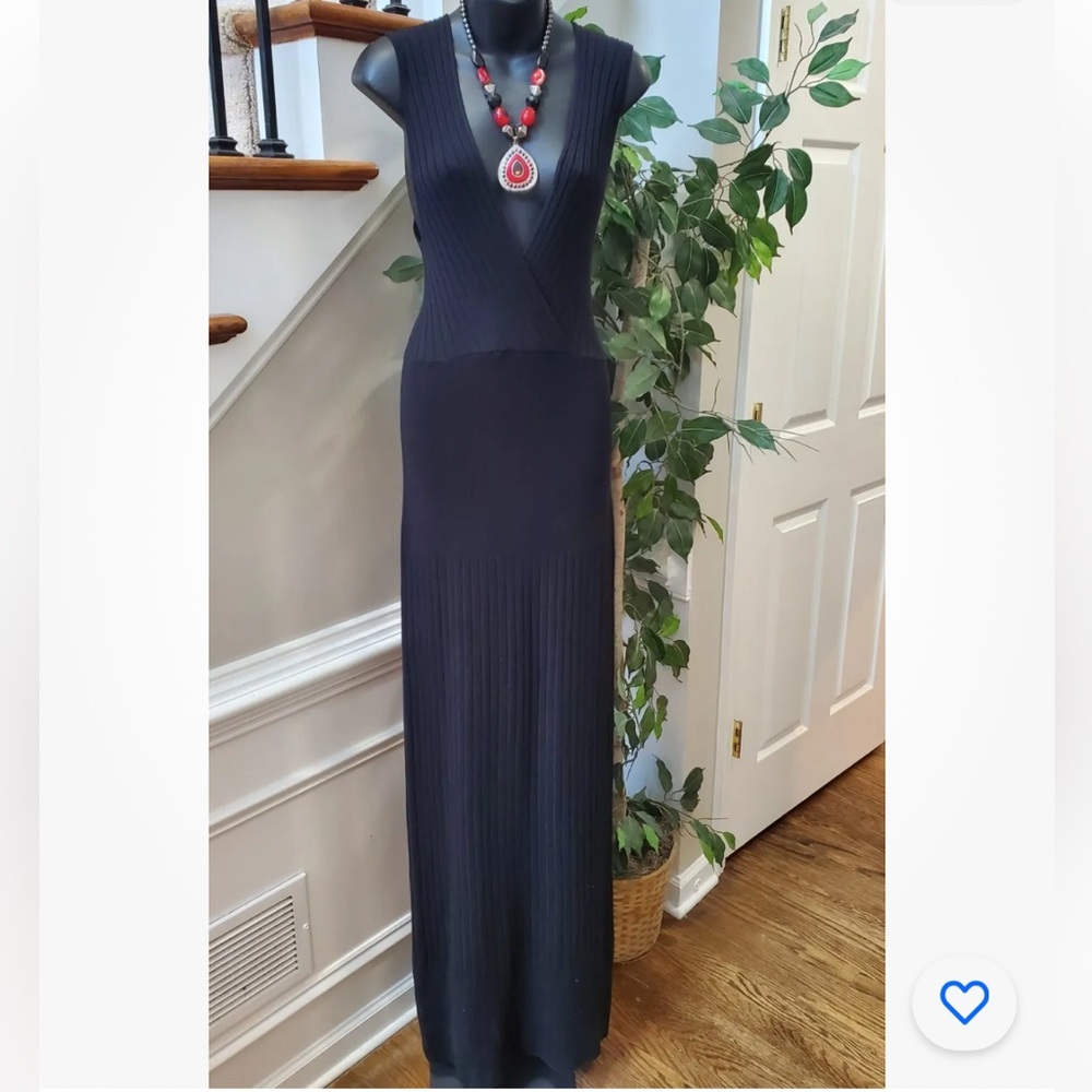Shape FX Womens Navy Blue Rayon Sleeveless Wrap V Neck Long Maxi Dress Medium